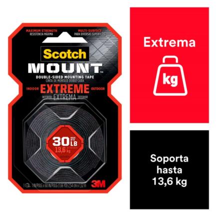 Cinta de Montaje 3M Extrema Scotch-Mount 414H (2.54cmx1.52m) en Caja Duplex Polipropileno Acrilico Negro