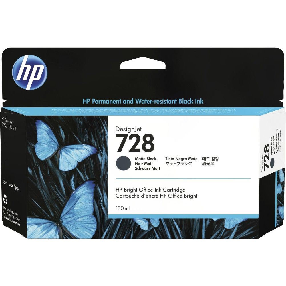 HP 728 Matte Black DesignJet Ink Cartridge Negro Mate