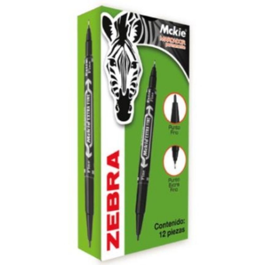 Marcador Zebra Mckie 4000 Doble Punta Fina 0.5mm Base de Alcohol Color Negro Estuche con 12 Pieza(s)