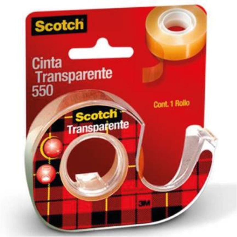 Cinta Adhesiva Scotch 3M 550 (0.19x30m) con Despachador Polipropileno Transparente Amarilla