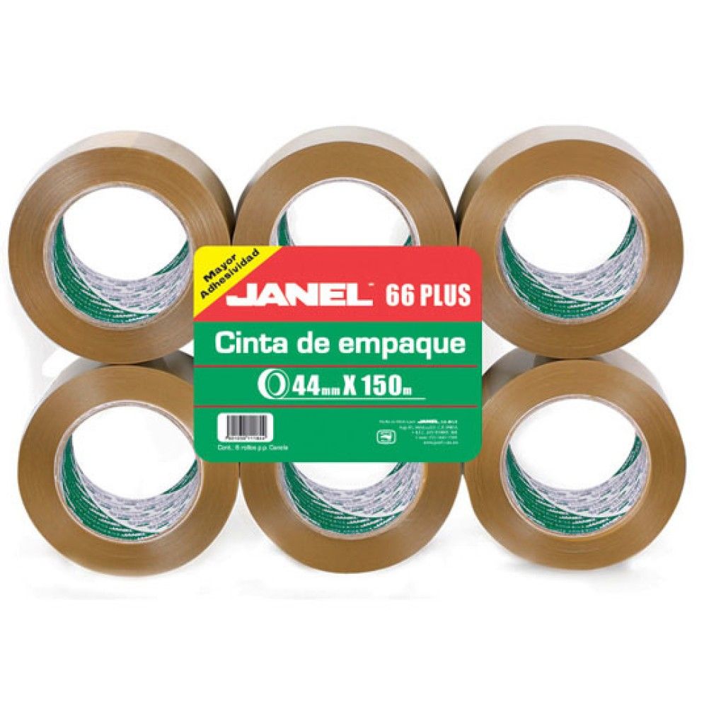 Paquete de Cinta Adhesiva de Empaque Janel 664415700 Polipropileno Transparente, Marron 6 Pieza(s)