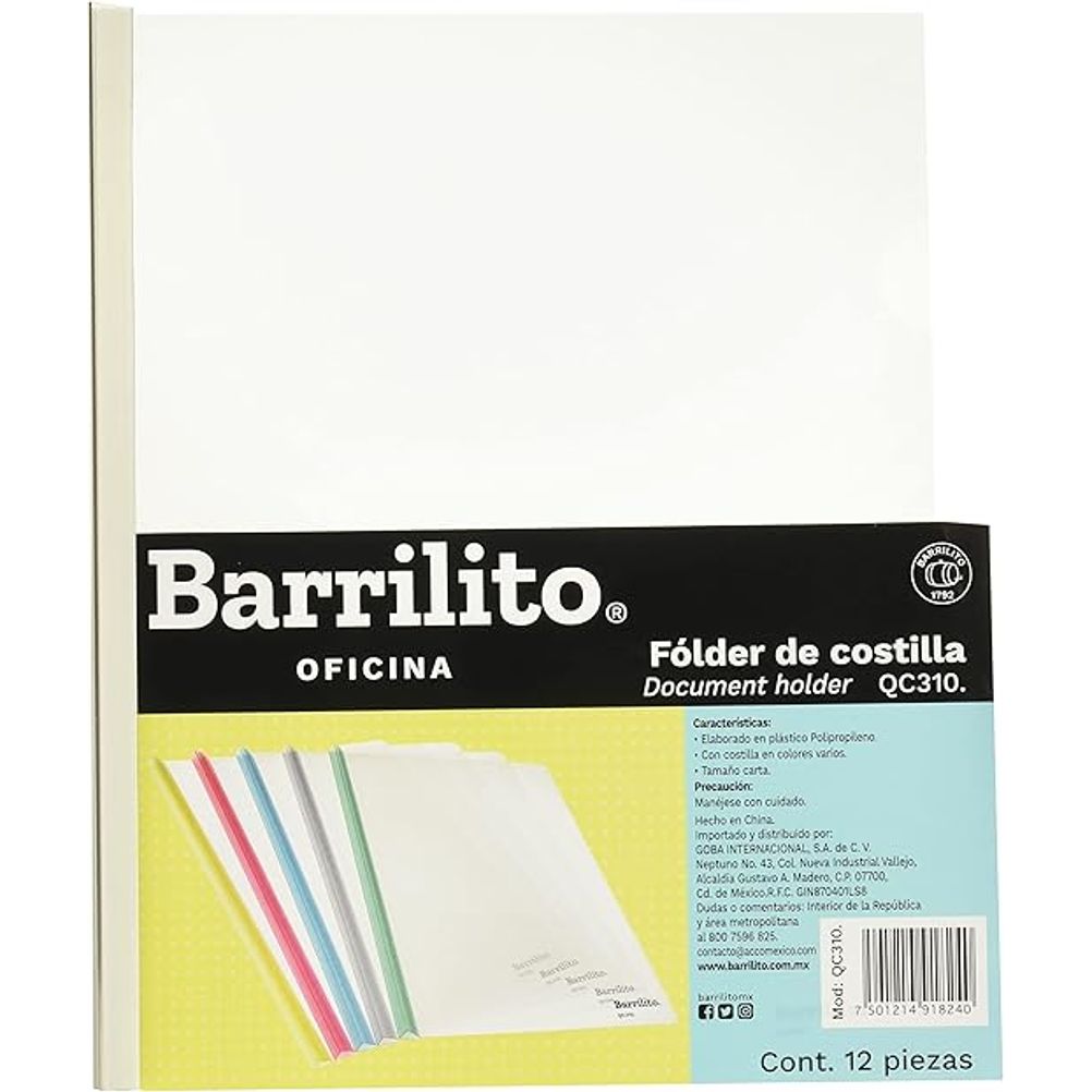 Carpeta Barrilito Tamaño Carta Con Costilla Plástico Colores Surtidos 12 Pieza(s)