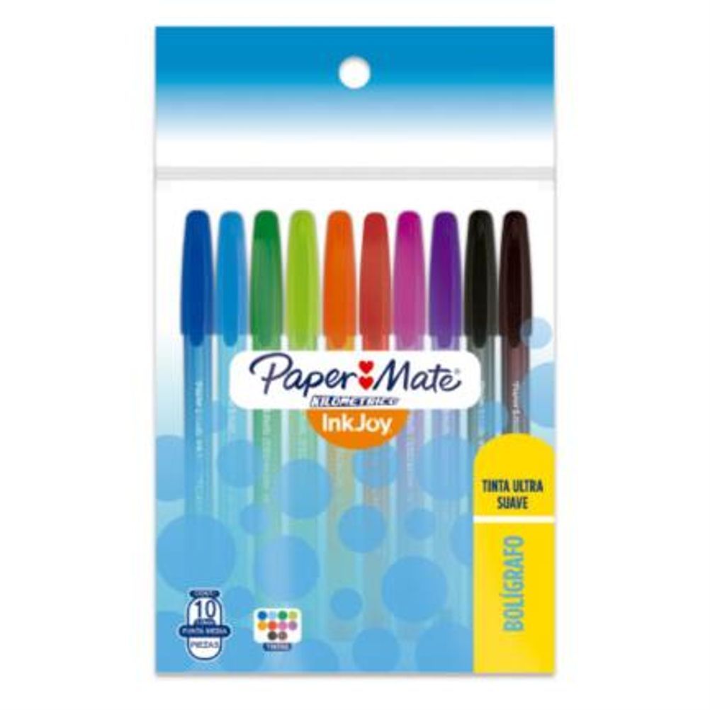 Boligrafo Paper Mate Kilometrico Inkjoy Punta Mediana 1.0mm Tinta Colores Surtidos 10 Pieza(s).