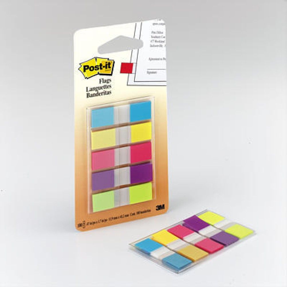 Banderitas 3M Post-it 683-5CB Autoadheribles Neón 12mmx43mm 5 Blocks C/20 Banderitas