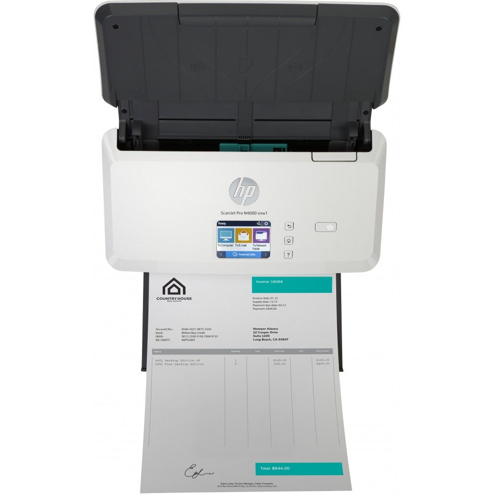 SCANNER HP SCANJET PRO N4000 SNW1, 600 X 600 DPI, ESCÁNER COLOR, ESCANADEO DÚPLEX, USB, NEGRO/BLANCO 6FW08A