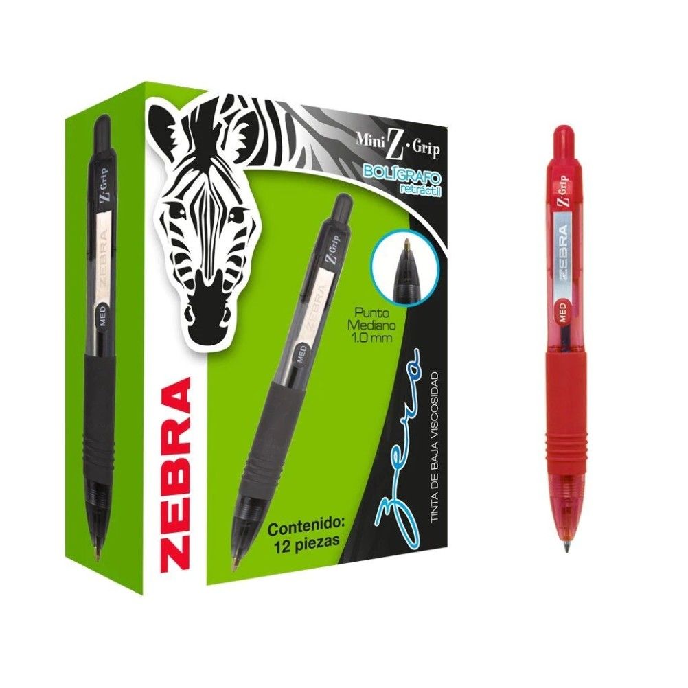 Bolígrafo Zebra 7907-02 Punta Media Retráctil Rojo 12 Pieza(s)