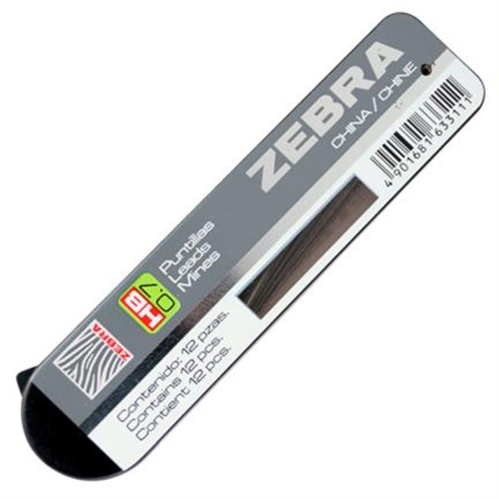 Puntillas Zebra HB (0.7mm) Grafito Negro 12 Tubo(s) 12 Puntilla(s) c/u