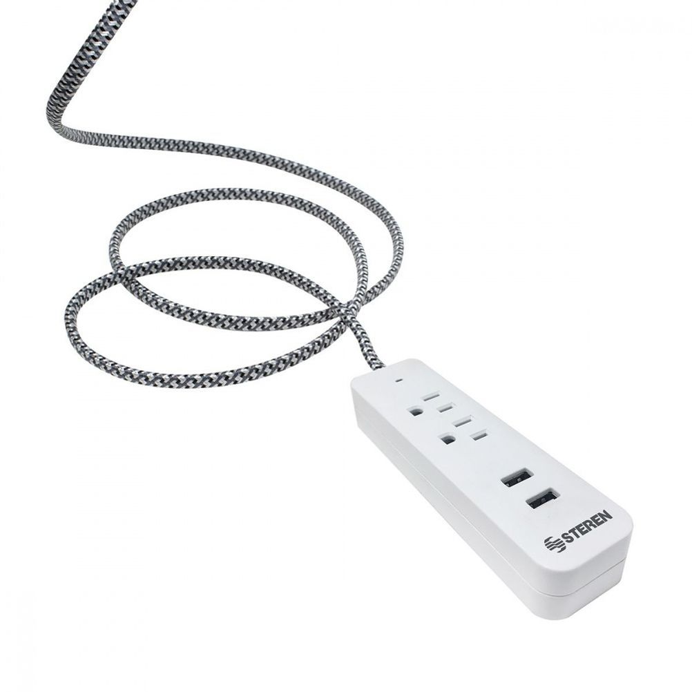 Barra Multicontactos Steren 905-3007 2 Contactos AC 2 Puerto(s) USB B Color Blanco