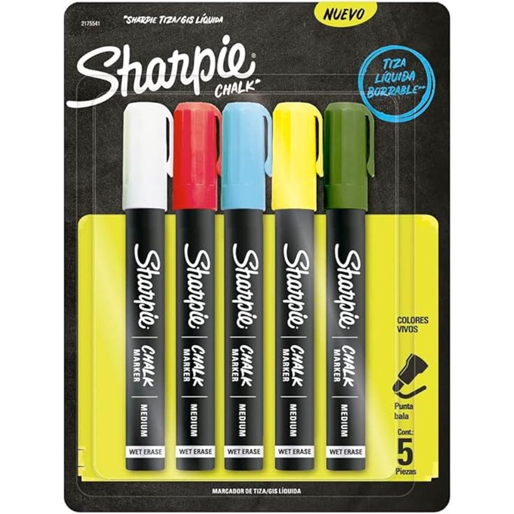 Sharpie Marcador para Vidrio Chalk, 5 Piezas, Varios Colores