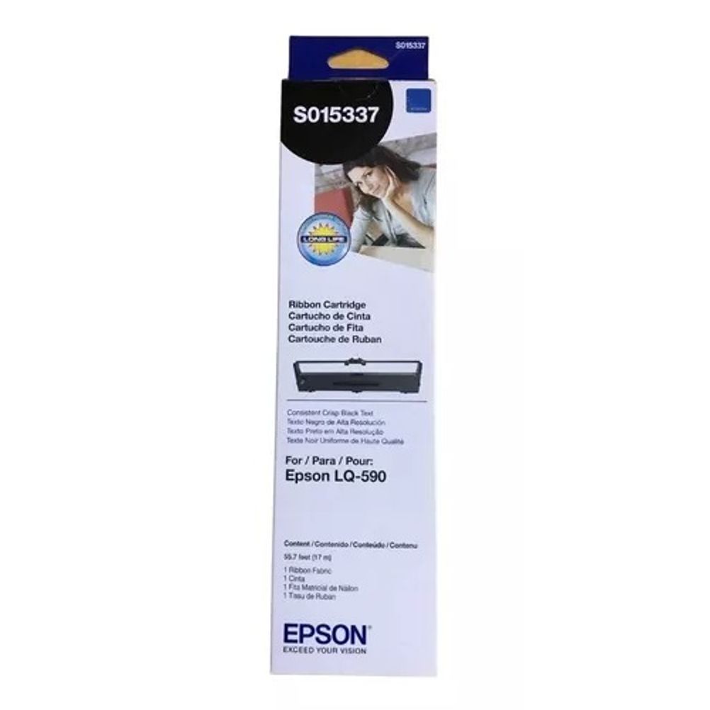 Cinta para Impresora Epson Black Ribbon Cartridge LQ-590 Impact Printer Matriz de Punto LQ-590 Negro