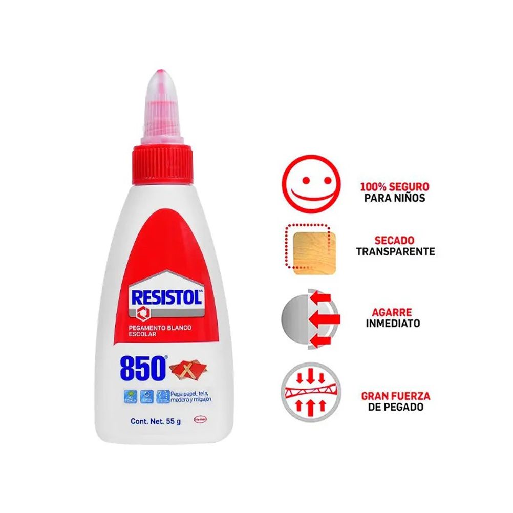 Pegamento Liquido Resistol 850 de 55gr Polipropileno Color Blanco Paquete con 12 Pieza(s)