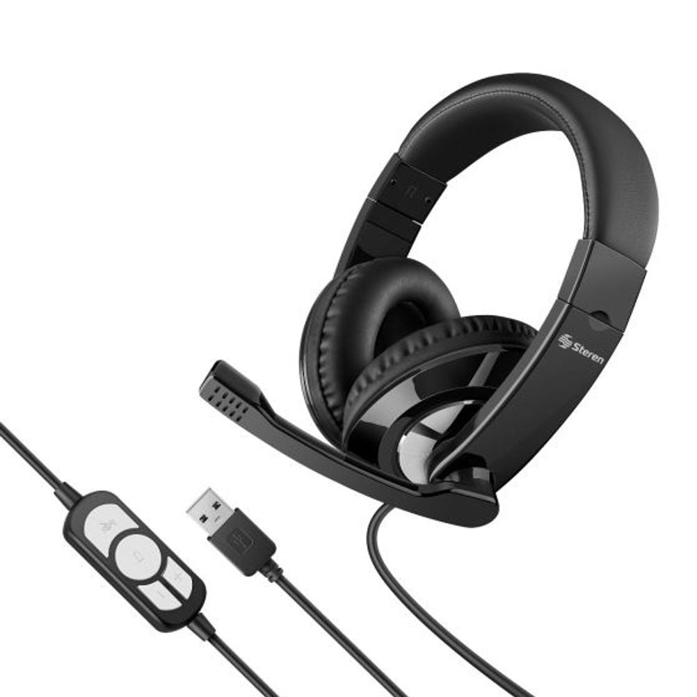 Audífonos Steren Ultraconfort Multimedia AUD-536NE Estilo Diadema Tipo Biauricular Supra-aural Alámbrico-USB A Micrófono Integrado Color Negro