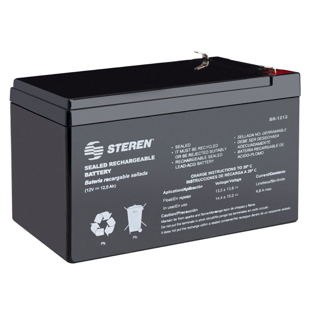 Batería de Respaldo Steren BR-1212 12V 12 Ah VRLA Ácido-Plomo Negro