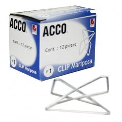 Acco Clip Mariposa Gigante, 12 Clips, Plata