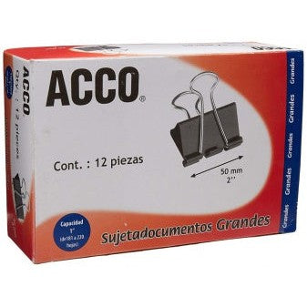 Acco Sujetadocumentos Grande P2464, 50mm, Caja con 12 Piezas, Negro