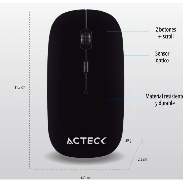 Mouse Acteck Óptico Optimize MI240, Inalámbrico, USB, 1200DPI, Negro