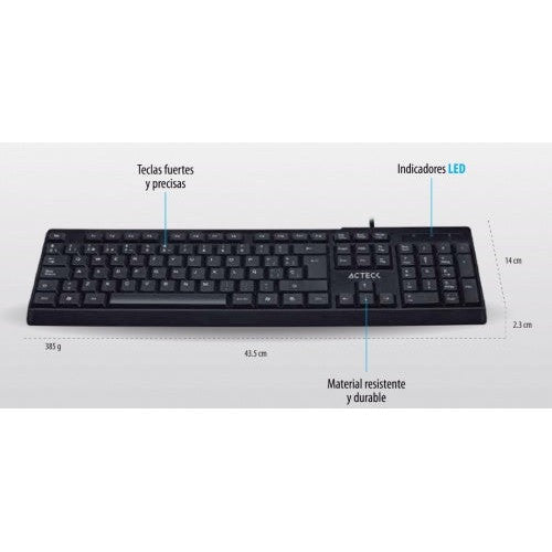 Teclado Acteck AC-928946, Alámbrico, USB, Negro (Español)