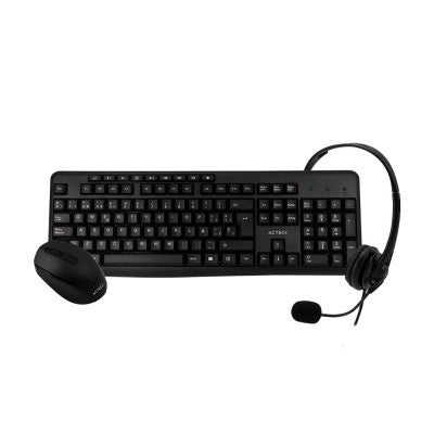 Kit de Teclado y Mouse Acteck KT30, Alámbrico/Inalámbrico, USB, Negro (Español) + Audífonos