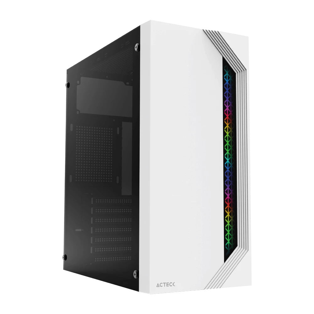 Gabinete Acteck Viken GM434 con Ventana RGB, Midi-Tower, ATX/Micro-ATX/Mini-ITX, USB 2.0, con Fuente de 500W, sin Ventiladores Instalados, Blanco