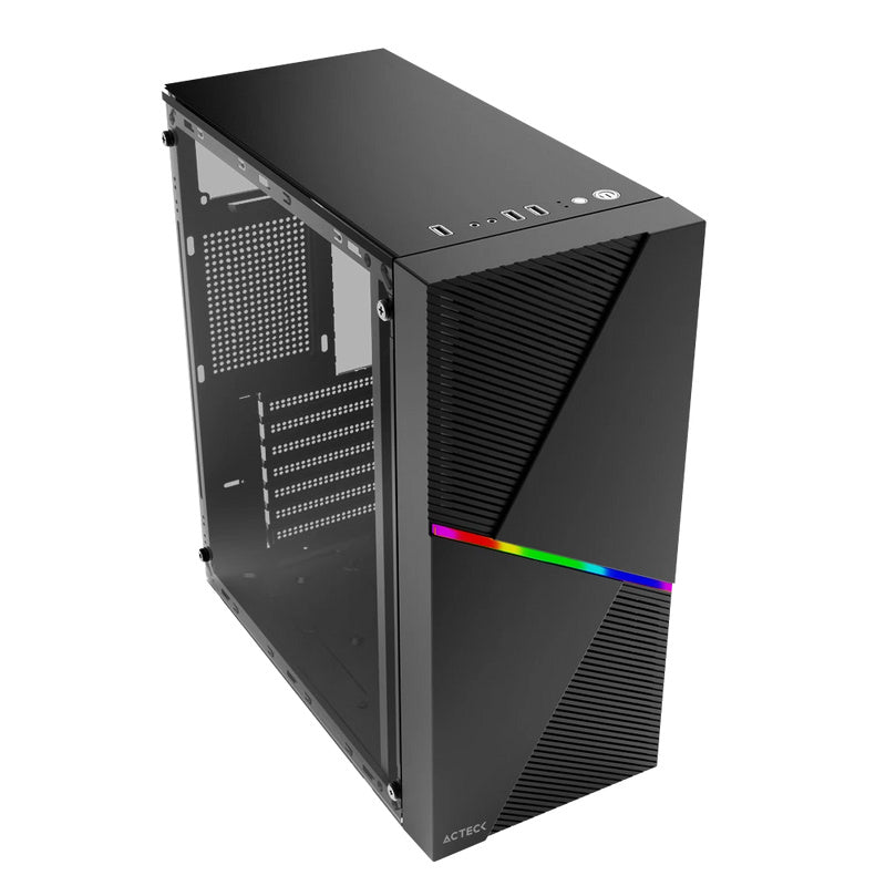 Gabinete Acteck Draco GM450 con Ventana RGB, Midi-Tower, ATX/Micro-ATX/Mini ATX, USB 2.0, con Fuente de 500W, sin Ventiladores Instalados, Negro