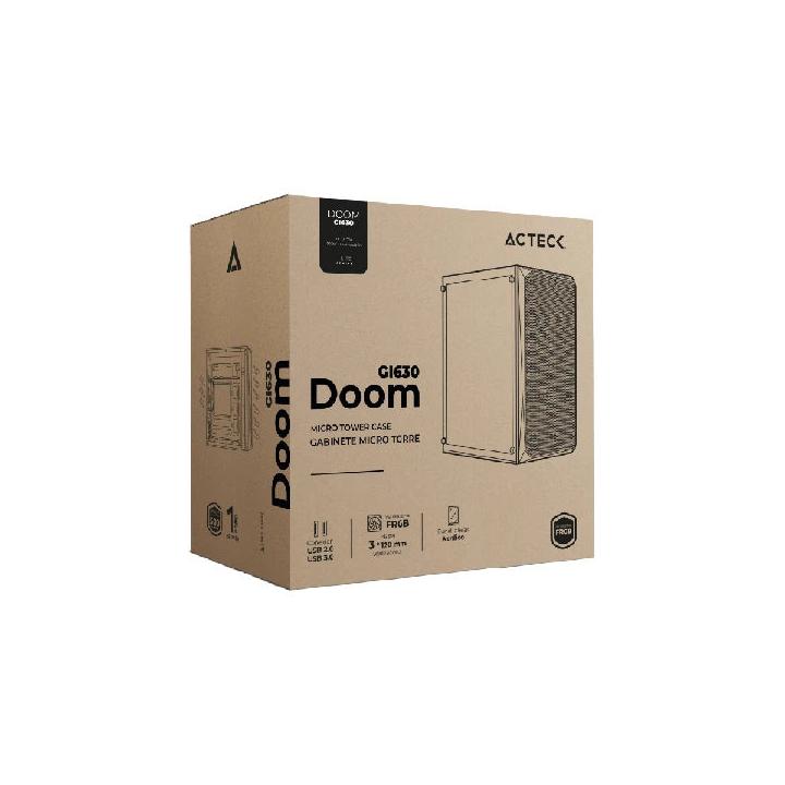 Gabinete Acteck Doom GI630 con Ventana, Micro-Tower, Micro-ATX/Mini-ITX, USB 3.0/2.0, con Fuente de 500W, 3 Ventiladores RGB Instalados, Negro