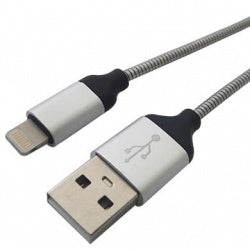 BRobotix Cable de Carga Lightning Macho - USB 2.0 A Macho, 1 Metro, Plata, para iPod/iPhone/iPad