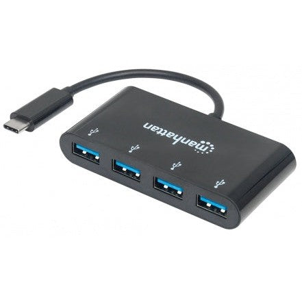 Manhattan Hub USB C 3.0 Macho - 4x USB A 3.0 Hembra, 5000 Mbit/s, Negro