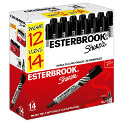 Sharpie Marcador Permanente Esterbrook Punta Cincelada, Negro, 14 Piezas