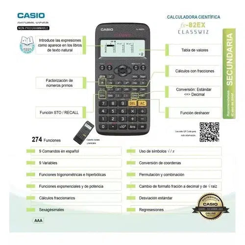 Calculadora Científica Casio Fx-82ex Classwiz 274 Funciones