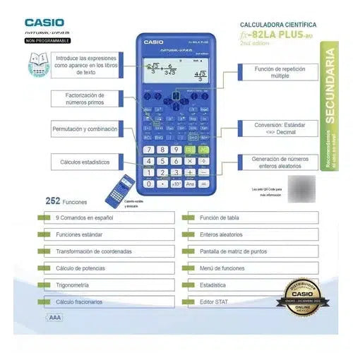 Calculadora Científica Casio Fx-82la Plus-2 252 Funciones