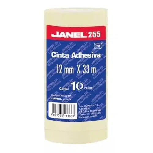 Cinta Adhesiva Janel 12 Mm X 33 M Transparente Pack 10 Pzs