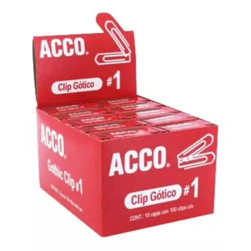 Clip Gótico No. 1 Acco 32 Mm 10 Cajas Con 100 Clips C/u
