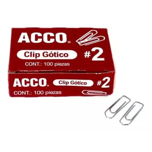 Clip Gótico No. 2 Acco 27.5 Mm 10 Cajas Con 100 Clips C/u