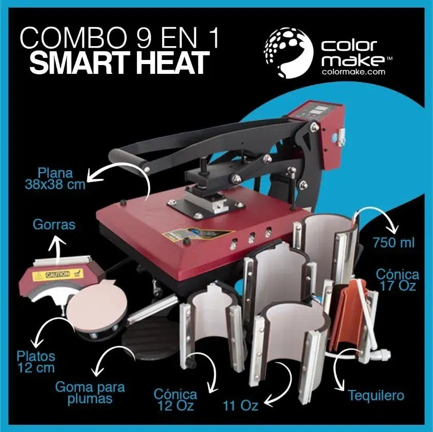 Combo 9 En 1 Smart Heat Color Make Plancha Plana 38 X 38 Cms - Papira.com.mx