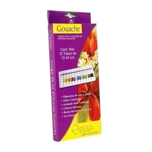 Kit Estuche Pinturas Gouache Rodart Tubo 12 Colores 12 Ml