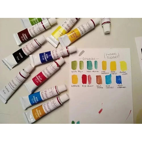 Kit Estuche Pinturas Gouache Rodart Tubo 12 Colores 12 Ml