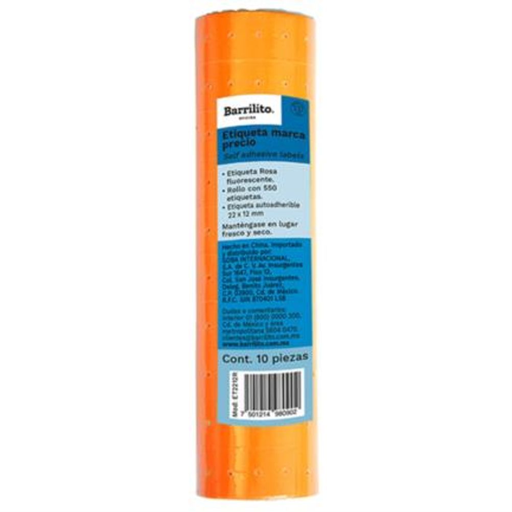 Rollo de Etiqueta Barrilito ET2212N (22x12mm) Auto-Adheribles Color Naranja 550 Etiqueta(s)