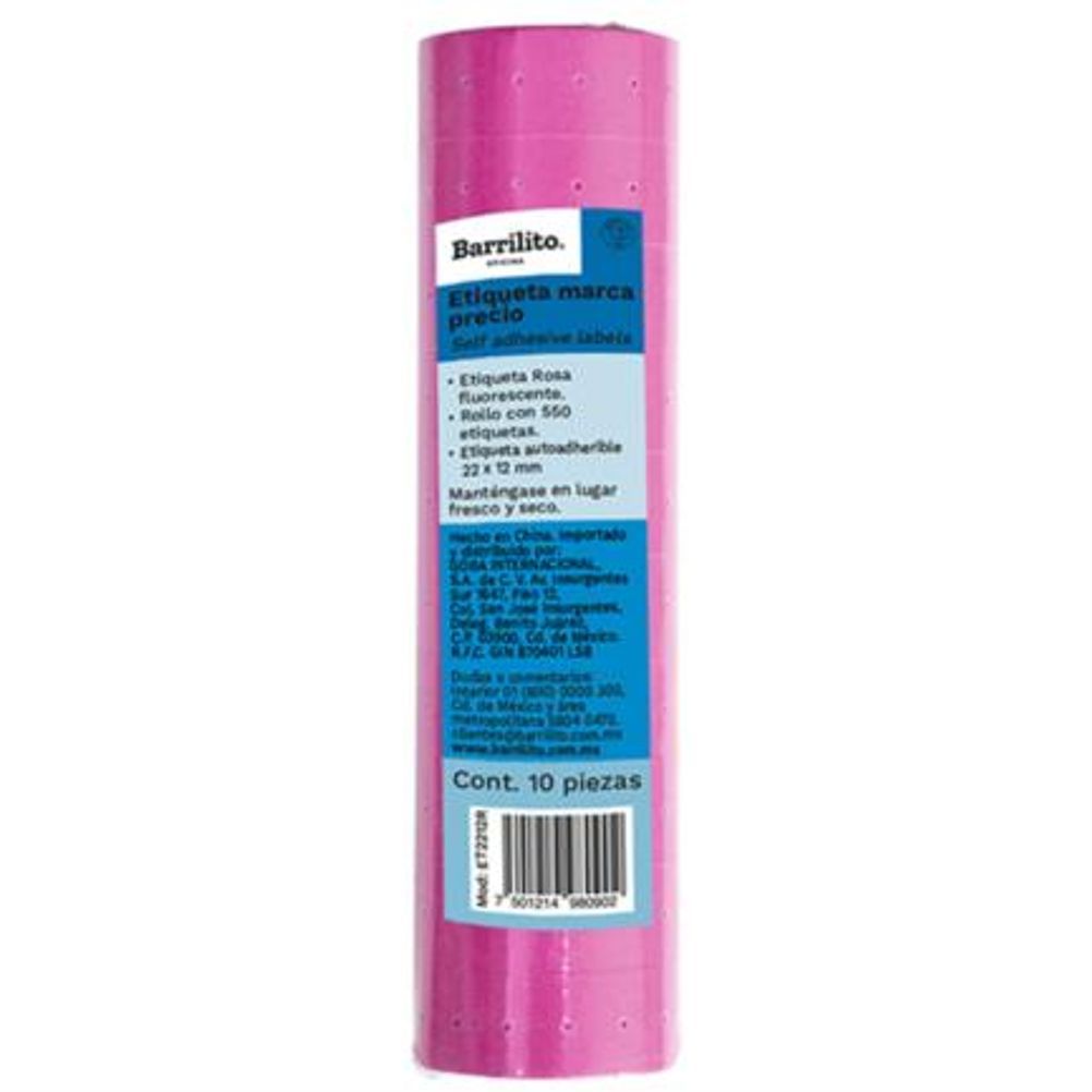 Rollo de Etiqueta Barrilito ET2212R (22x12mm) Auto-Adheribles Color Rosa 550 Etiqueta(s)