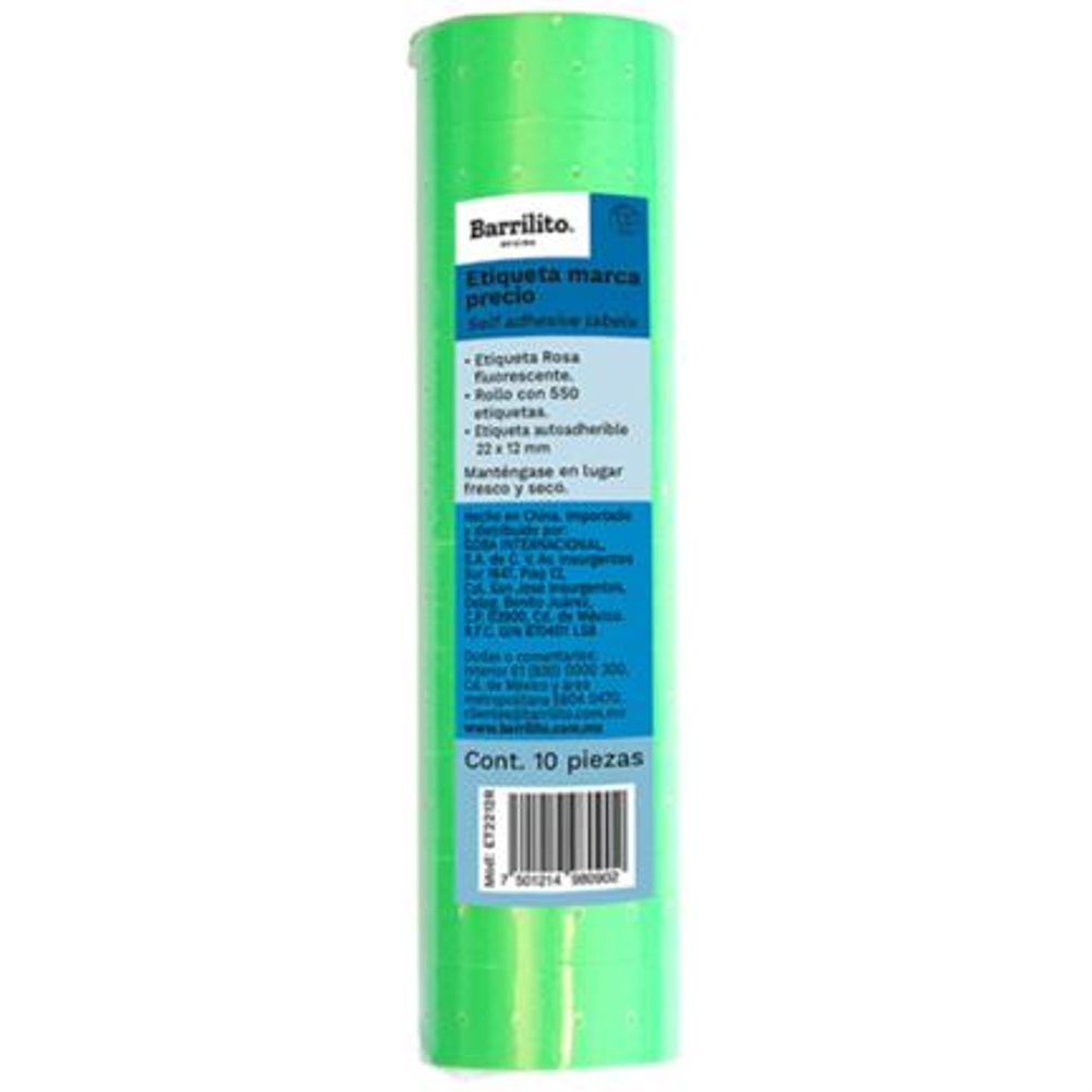 Rollo de Etiqueta Barrilito ET2212V (22x12mm) Auto-Adheribles Color Verde 550 Etiqueta(s)