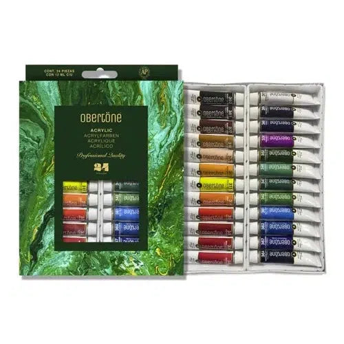 Kit Estuche Pintura Acrílica Obertone Tubo 24 Colores 12 Ml