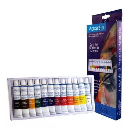 Kit Estuche Pintura Acuarela Rodart Arte 12 Colores 12 Ml