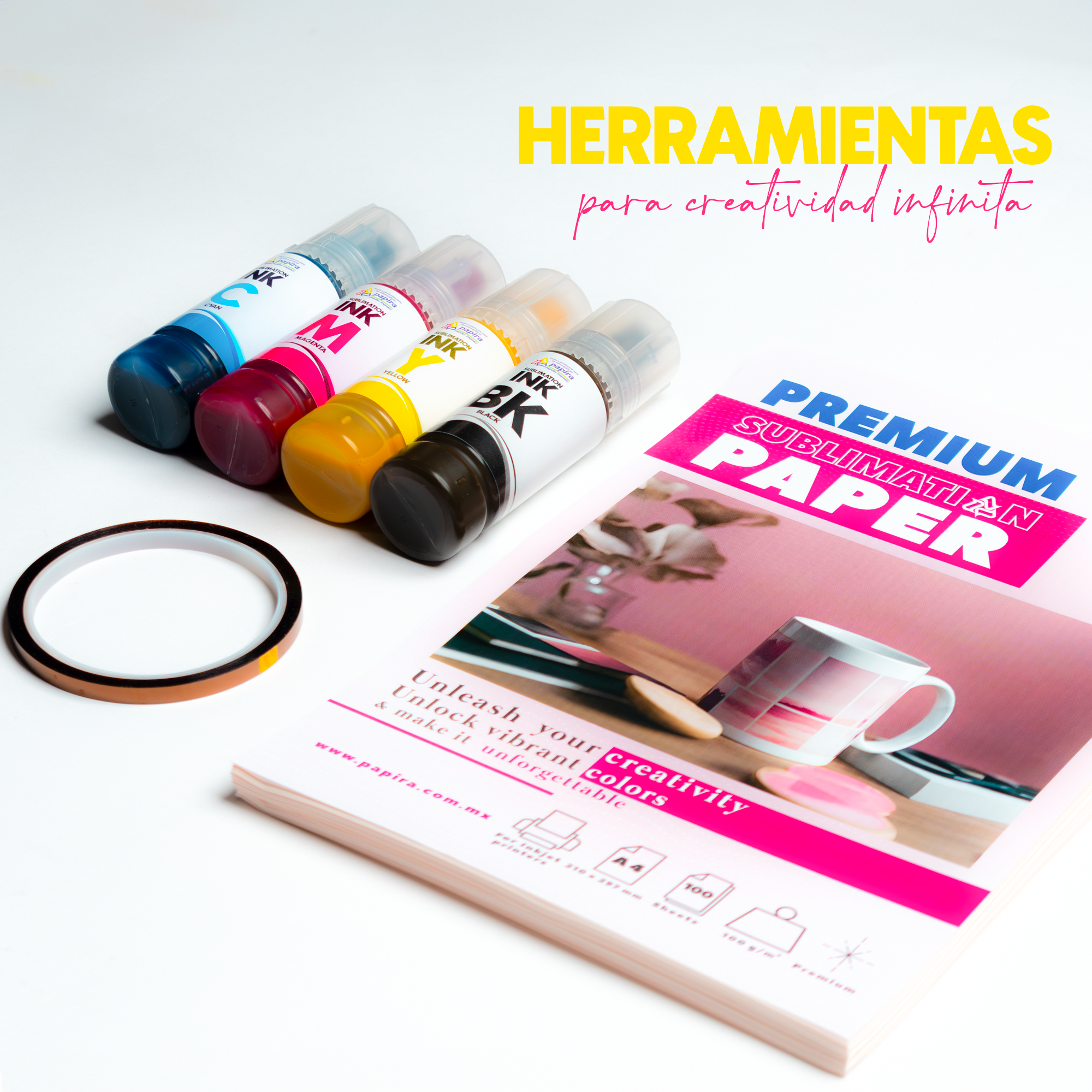 Kit Básico De Sublimación Papel + Tinta + Cinta Papira