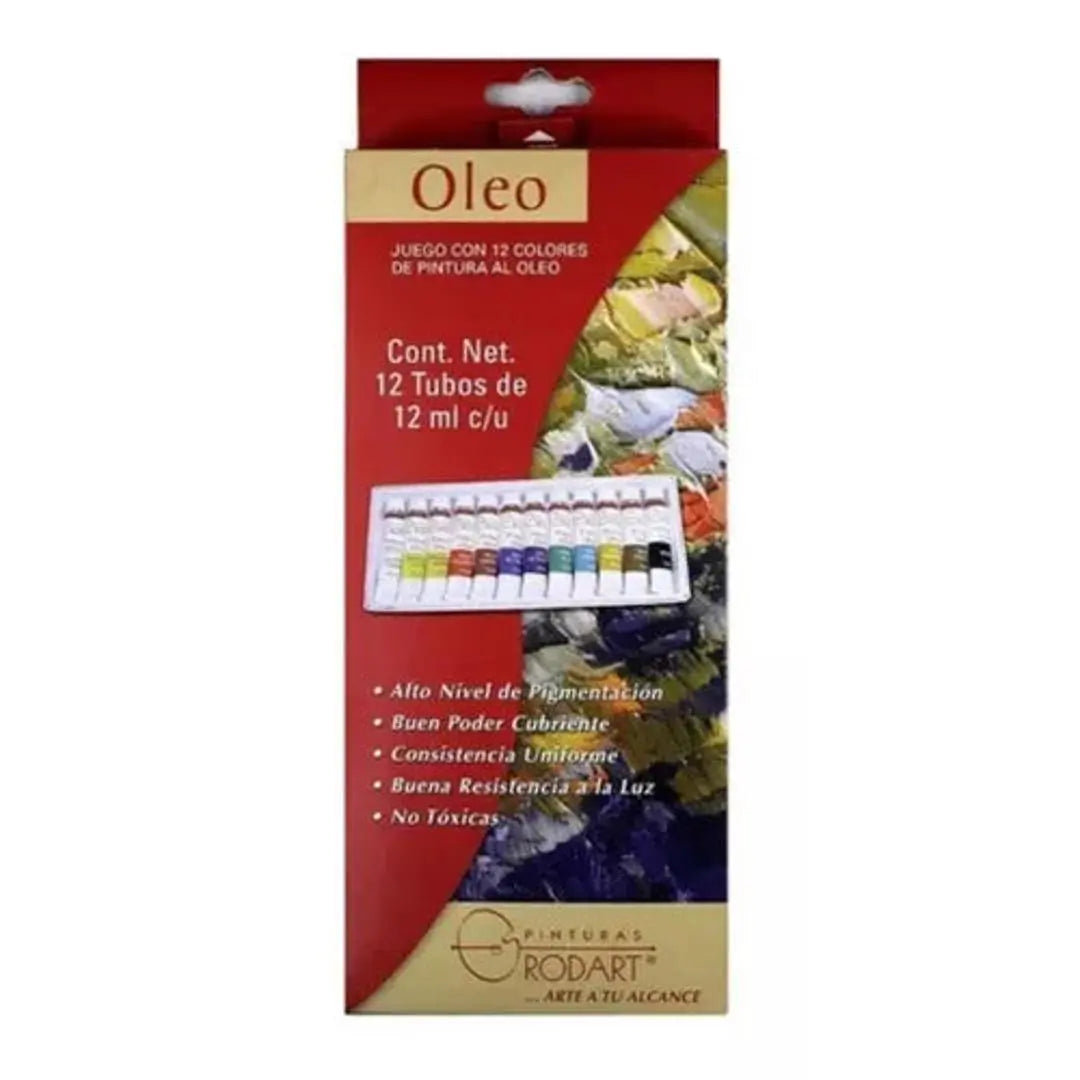 Kit Estuche Pintura Óleo Rodart Arte Tubo 12 Colores 12 Ml