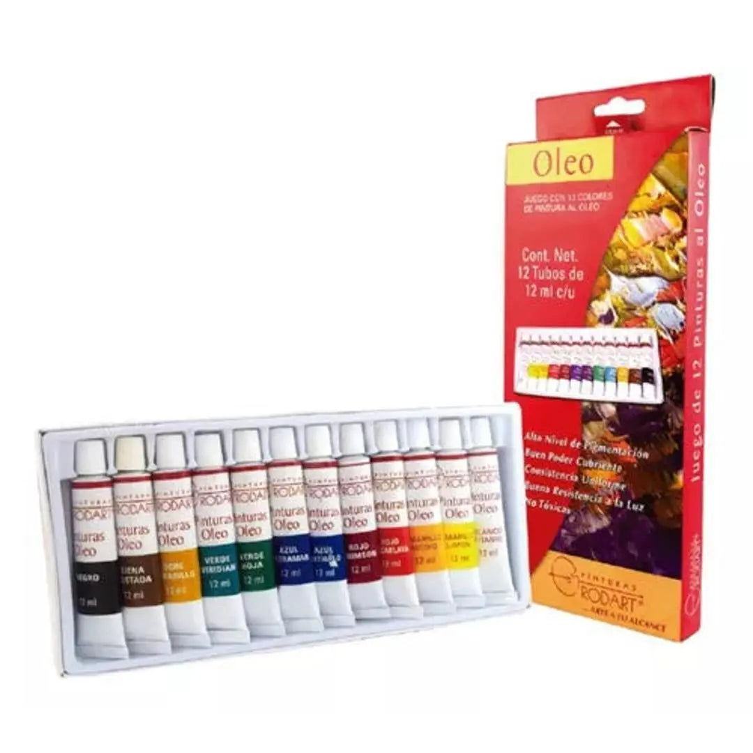 Kit Estuche Pintura Óleo Rodart Arte Tubo 12 Colores 12 Ml