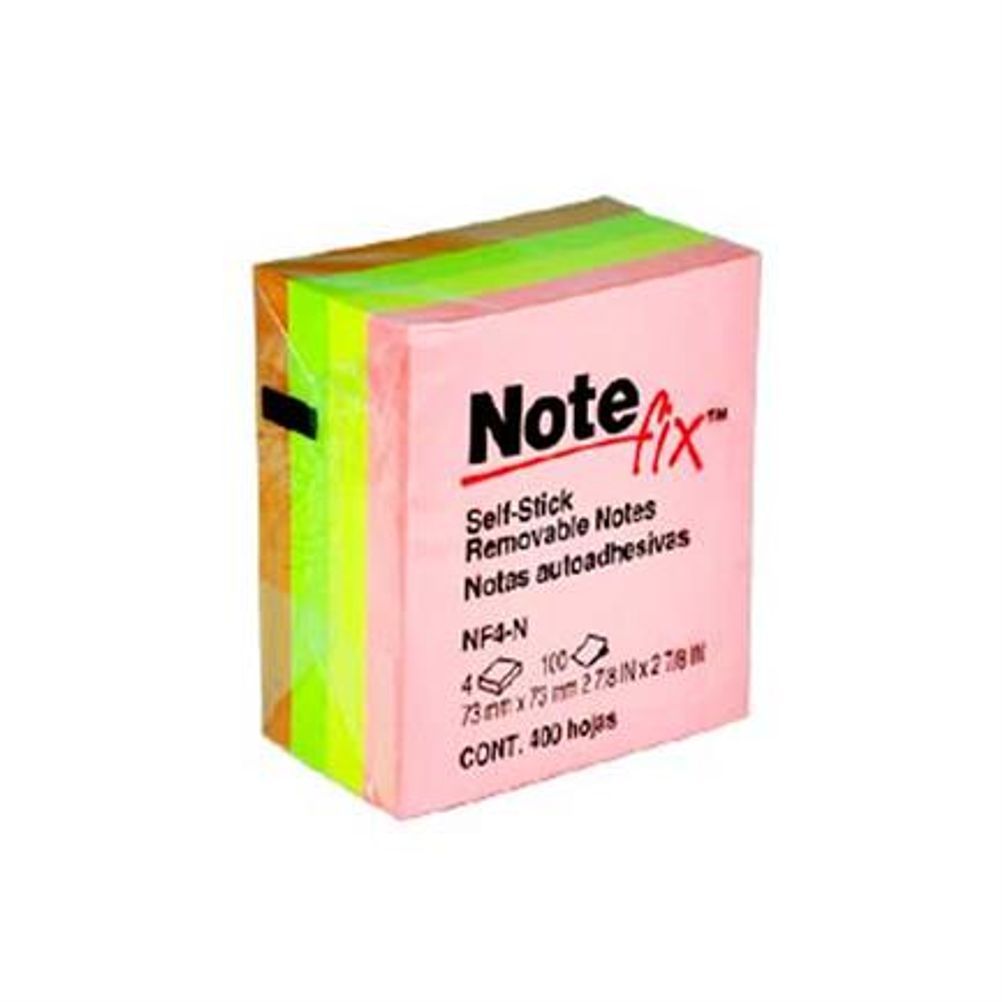 Cubo de Notas Adhesivas 3M Adhesivas Note Fix Cuadrado (3x3) Papel Color Neon 100 Hoja(s) 4 Pieza(s)