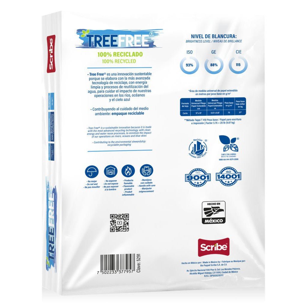 Scribe Papel Cortado Tree Free 75g/m², 5000 Hojas de Tamaño Oficio, Blancura 93%