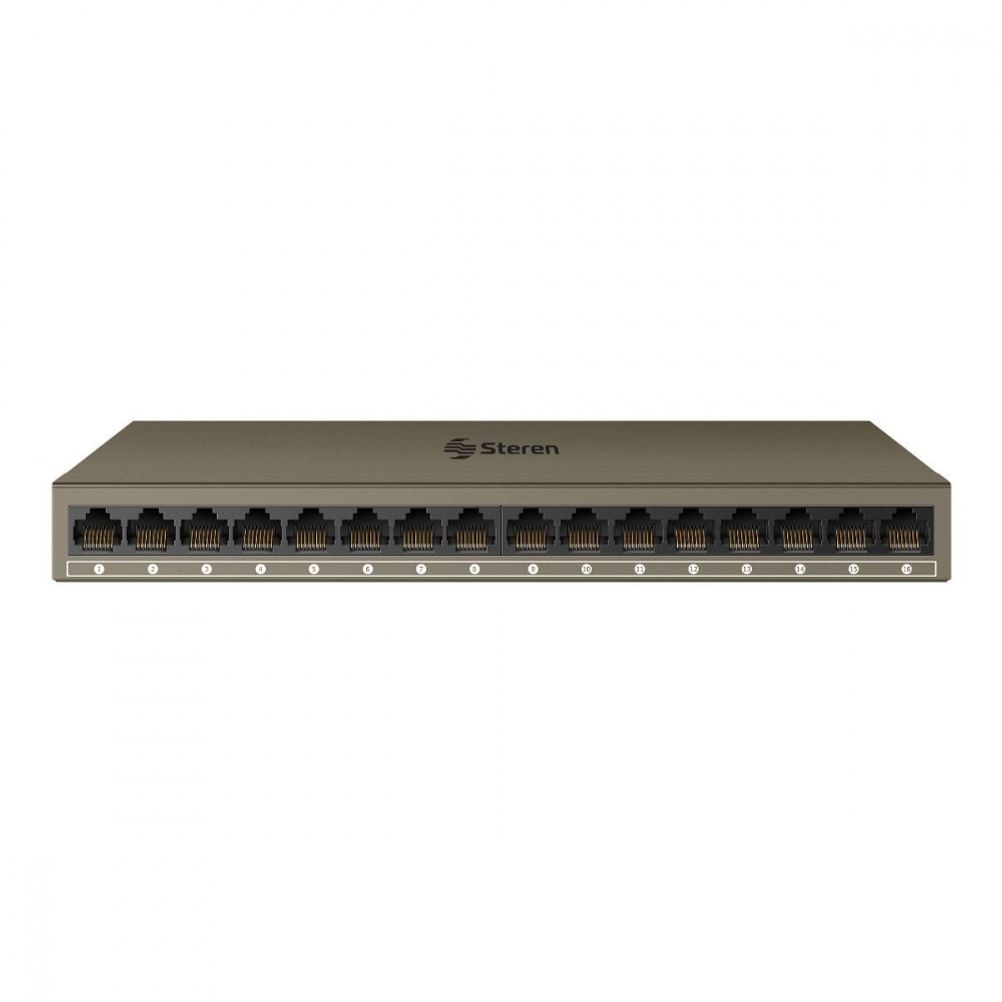 Switch Steren SWI-116 (1U) Numero de Puertos 16 Puerto(s) RJ-45 Conmutación 32 Gbit/s Gigabit Ethernet no Administrable por Web Color Negro