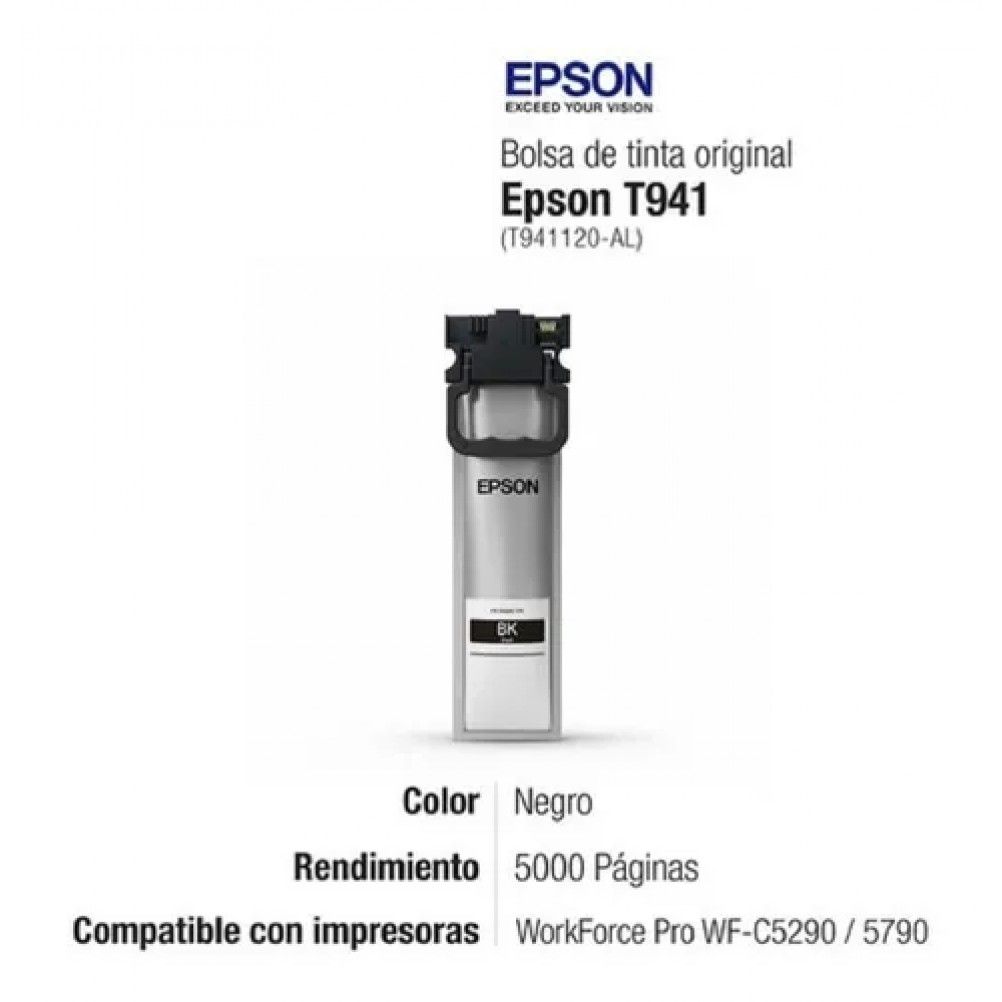 BOLSA DE TINTA EPSON DURABRITE ULTRA T941 NEGRO, 5000 PÁGINAS, T941120-AL