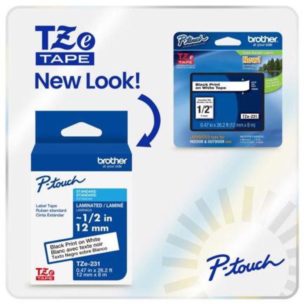 Cinta para Impresora de Etiquetas Brother TZE231G Tecnología de Impresión Transferencia Térmica Compatible con PT-9800PCN, PT-D600 Color Negro sobre Blanco