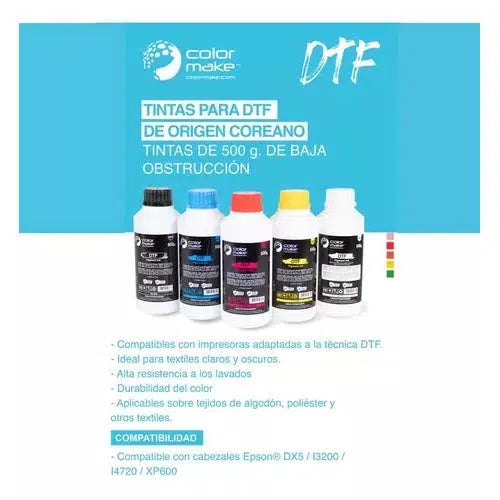 Tinta Para Dtf Color Make Pigment Ink Cmykw 500 Gramos C/u